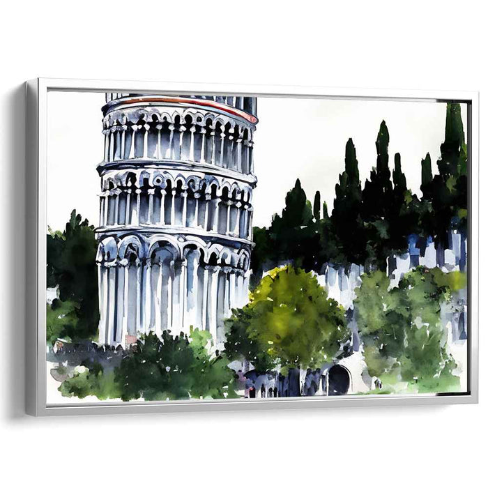 Skewed Mirrors: Watercolor Leaning Tower of Pisa Canvas Art Print