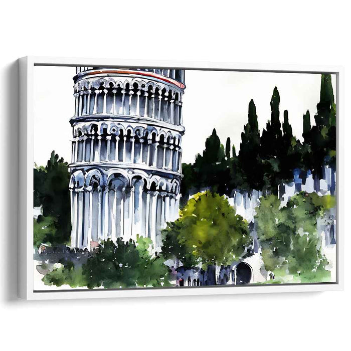 Skewed Mirrors: Watercolor Leaning Tower of Pisa Canvas Art Print