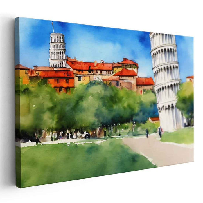 Radiant Pisa: Watercolor Masterpiece of the Leaning Tower and Historic Cityscape