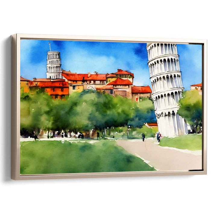 Radiant Pisa: Watercolor Masterpiece of the Leaning Tower and Historic Cityscape