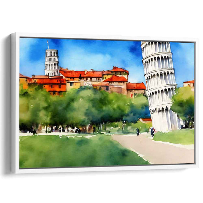 Radiant Pisa: Watercolor Masterpiece of the Leaning Tower and Historic Cityscape