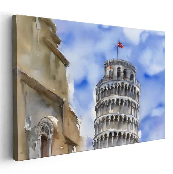 Tilted Italian Masterpiece: Watercolor View of the Leaning Tower of Pisa
