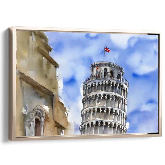 Tilted Italian Masterpiece: Watercolor View of the Leaning Tower of Pisa