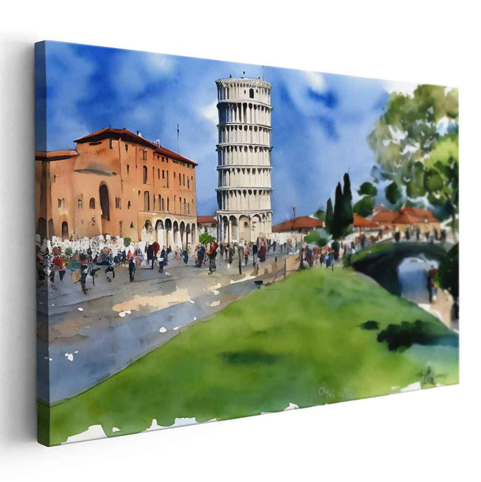 Pisa Reflections: Watercolor Wonders of the Leaning Tower Canvas Art Print