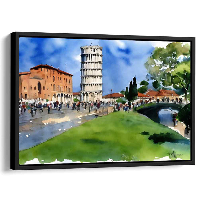 Pisa Reflections: Watercolor Wonders of the Leaning Tower Canvas Art Print