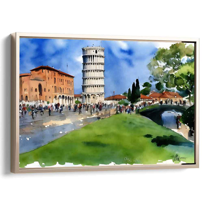 Pisa Reflections: Watercolor Wonders of the Leaning Tower Canvas Art Print