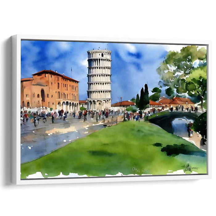 Pisa Reflections: Watercolor Wonders of the Leaning Tower Canvas Art Print