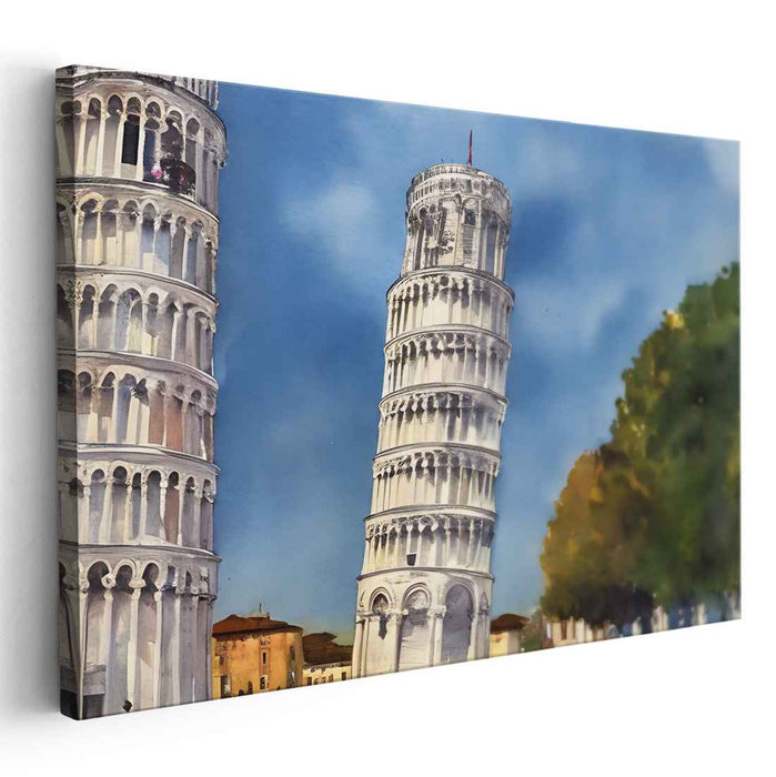 Timeless Lean: Watercolor of the Leaning Tower of Pisa