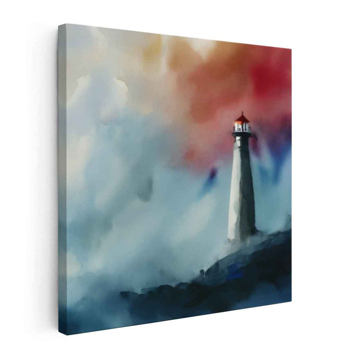 Aqua Beacon Drama: Dramatic Lighthouse in Watercolor