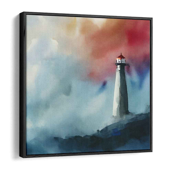 Aqua Beacon Drama: Dramatic Lighthouse in Watercolor