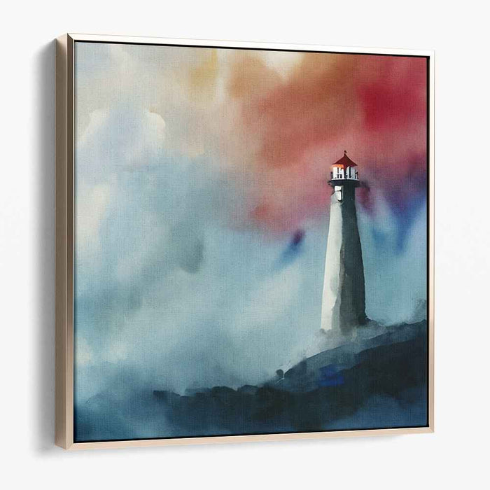Aqua Beacon Drama: Dramatic Lighthouse in Watercolor