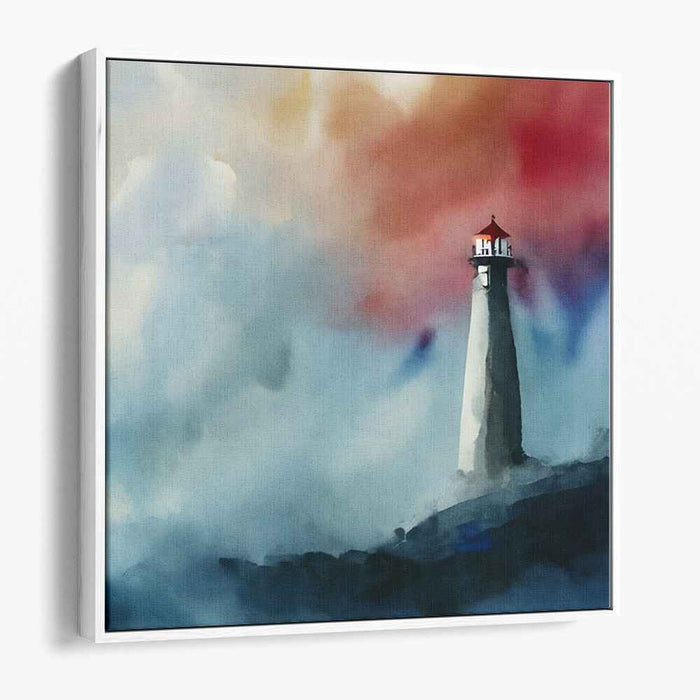 Aqua Beacon Drama: Dramatic Lighthouse in Watercolor