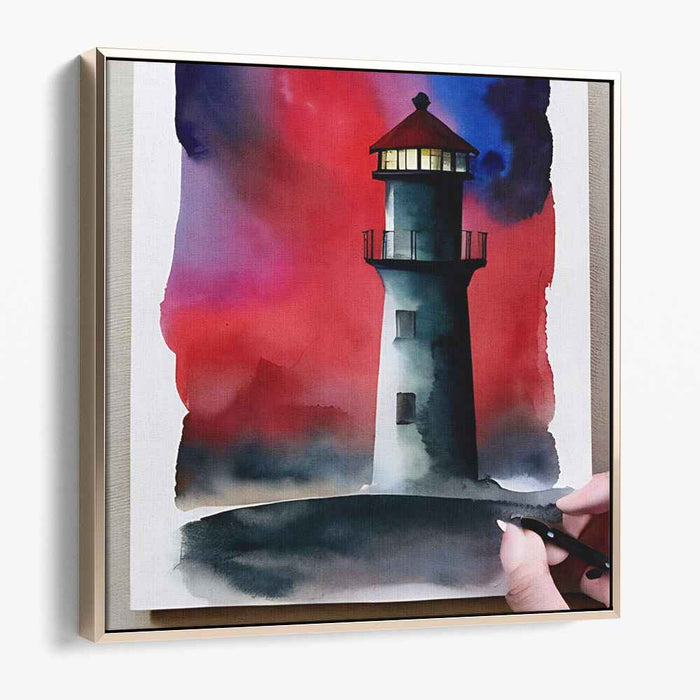 Whispering Beacon Lights: Expressive Watercolor Lighthouse Art Print