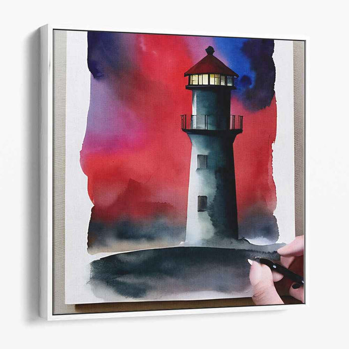 Whispering Beacon Lights: Expressive Watercolor Lighthouse Art Print
