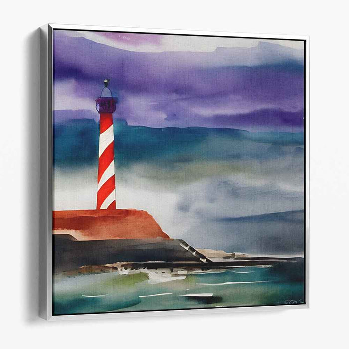 Mystic Beacon Blues: Impressionist Lighthouse in Misty Watercolor