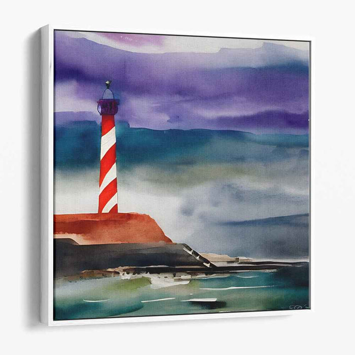 Mystic Beacon Blues: Impressionist Lighthouse in Misty Watercolor
