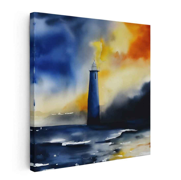 Whispers Amid Ocean Storms: Dramatic Lighthouse Watercolor Seascape
