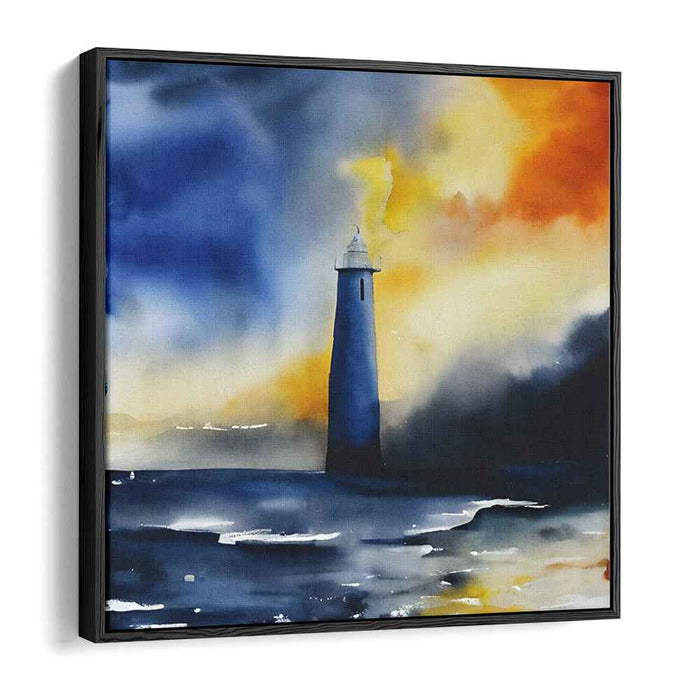 Whispers Amid Ocean Storms: Dramatic Lighthouse Watercolor Seascape