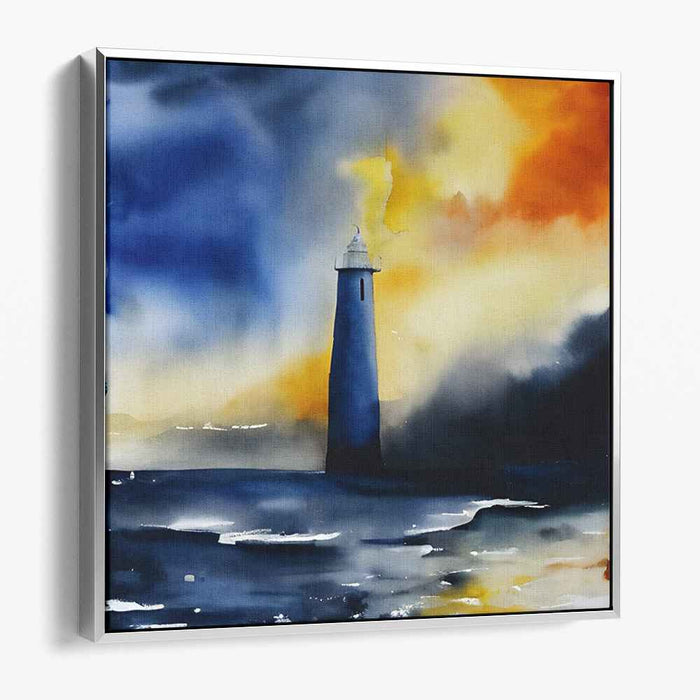 Whispers Amid Ocean Storms: Dramatic Lighthouse Watercolor Seascape