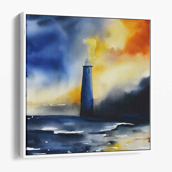 Whispers Amid Ocean Storms: Dramatic Lighthouse Watercolor Seascape