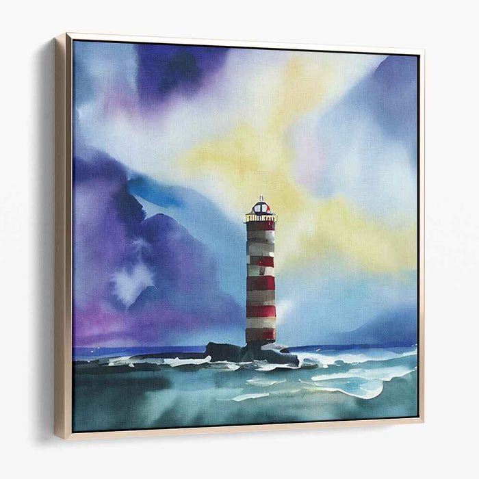 Guiding Light on Love's Horizon: Romantic Seascape with Lighthouse Watercolor Painting