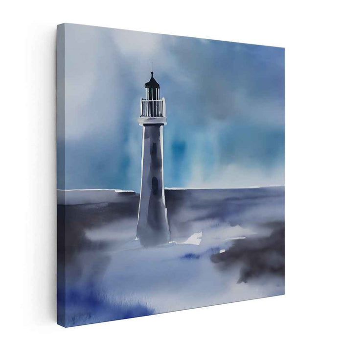 Guiding Light Chaos: Serene Lighthouse in a Stormy Sea Canvas Art Print