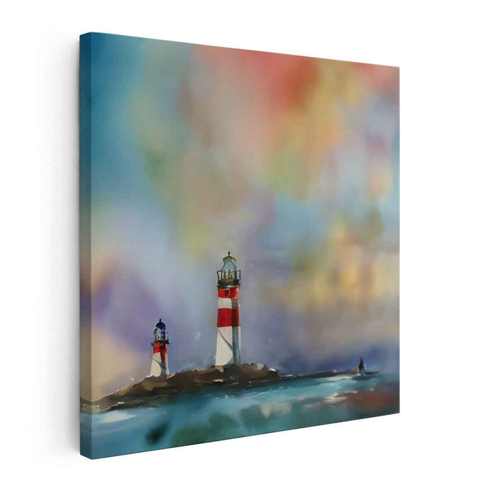 Guiding Starlight Reflections: Dreamy Coastal Lighthouse Watercolor Art