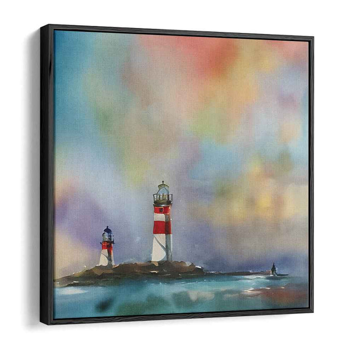 Guiding Starlight Reflections: Dreamy Coastal Lighthouse Watercolor Art
