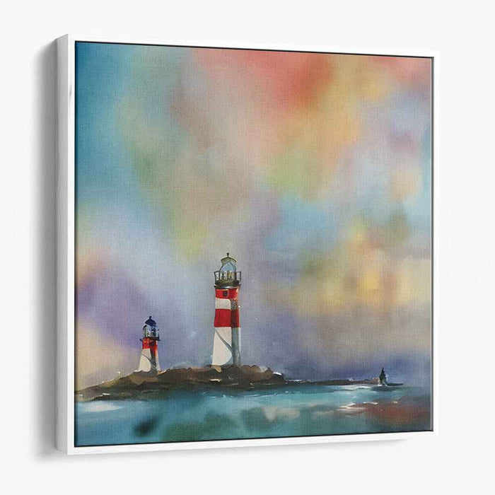 Guiding Starlight Reflections: Dreamy Coastal Lighthouse Watercolor Art