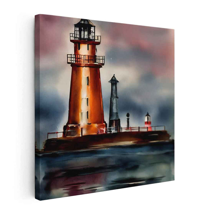 Guiding Light Reflections: Watercolor Lighthouse Canvas Art Print