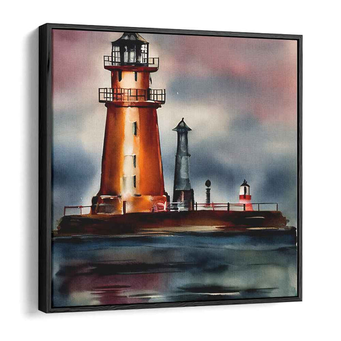 Guiding Light Reflections: Watercolor Lighthouse Canvas Art Print