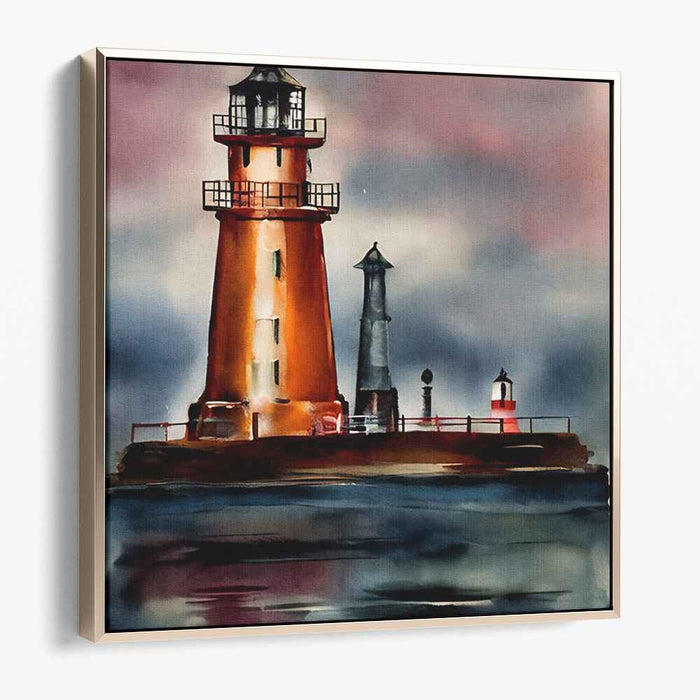 Guiding Light Reflections: Watercolor Lighthouse Canvas Art Print