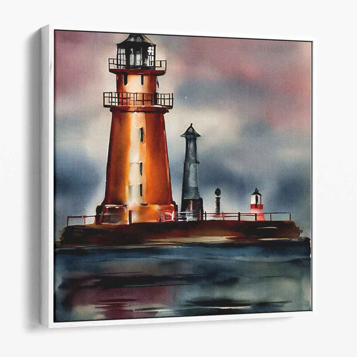 Guiding Light Reflections: Watercolor Lighthouse Canvas Art Print