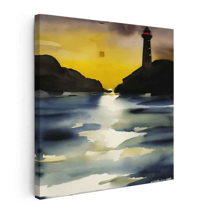 Lighthouse at Dusk: A Serene Watercolor Seascape