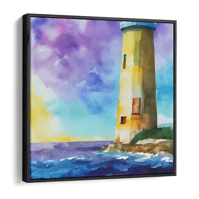 Whispers Of The Ocean's Fury: Watercolor Lighthouse in Stormy Seas Canvas Art