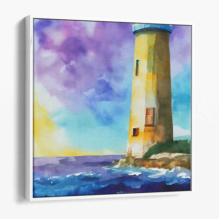 Whispers Of The Ocean's Fury: Watercolor Lighthouse in Stormy Seas Canvas Art