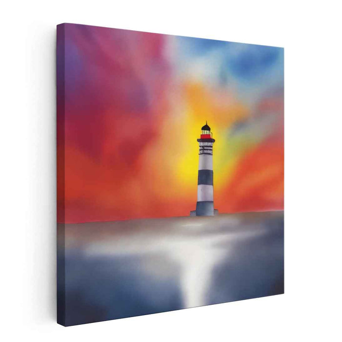 Luminous Serenity Reflected Horizon: Vibrant Sunset Over Serene Waters Canvas Art Print