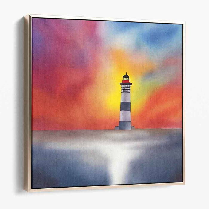 Luminous Serenity Reflected Horizon: Vibrant Sunset Over Serene Waters Canvas Art Print