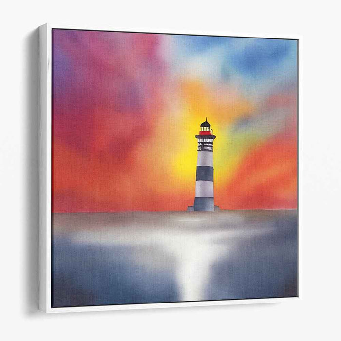 Luminous Serenity Reflected Horizon: Vibrant Sunset Over Serene Waters Canvas Art Print