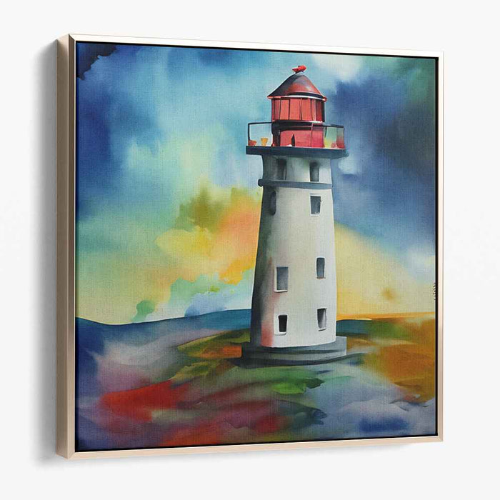 Luminescent Beacon of Sunrise: Ethereal Lighthouse at Dawn Canvas Art Print