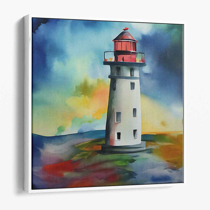 Luminescent Beacon of Sunrise: Ethereal Lighthouse at Dawn Canvas Art Print