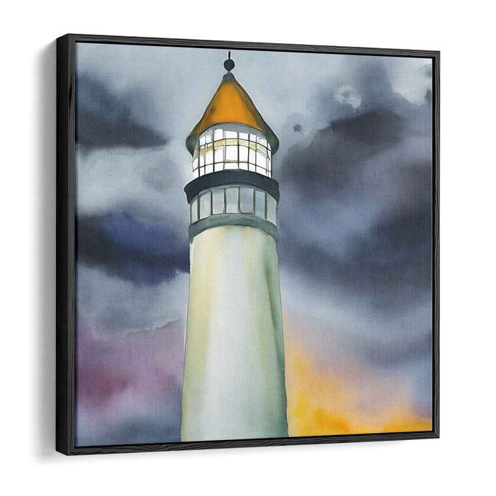 Guiding Light's Tempest Tale: Watercolor Lighthouse Amidst Stormy Skies