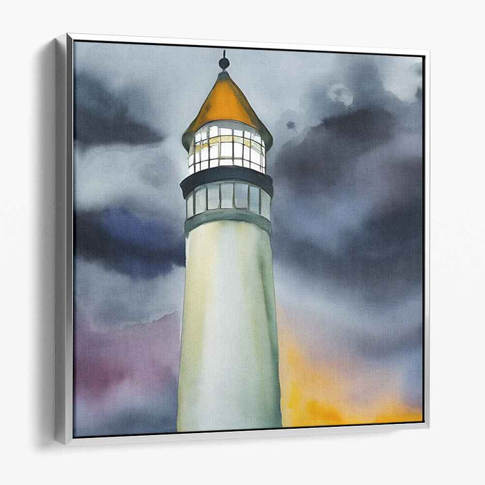 Guiding Light's Tempest Tale: Watercolor Lighthouse Amidst Stormy Skies