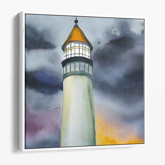 Guiding Light's Tempest Tale: Watercolor Lighthouse Amidst Stormy Skies