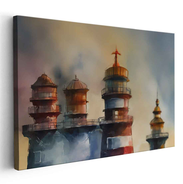 Lighthouse Whispers at Dusk: Serene Coastal Watercolor Painting