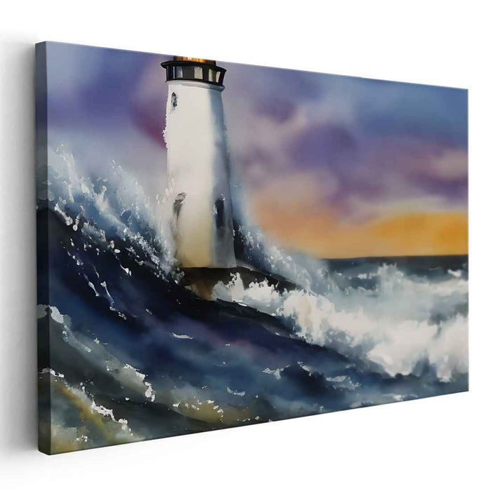 Storm's End: Dramatic Lighthouse Seascape in Watercolor
