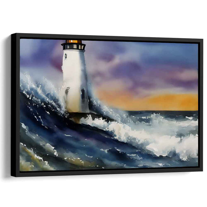 Storm's End: Dramatic Lighthouse Seascape in Watercolor