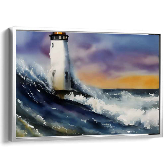 Storm's End: Dramatic Lighthouse Seascape in Watercolor