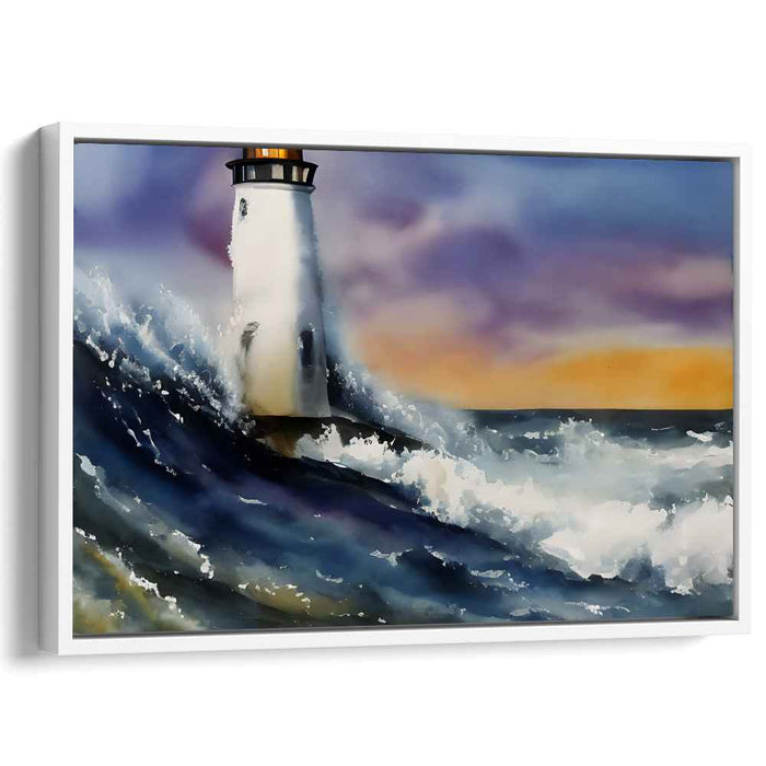 Storm's End: Dramatic Lighthouse Seascape in Watercolor