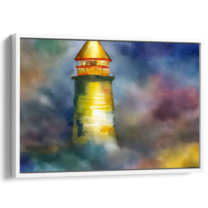 Guiding Light: Ethereal Lighthouse Watercolor Canvas Art Print